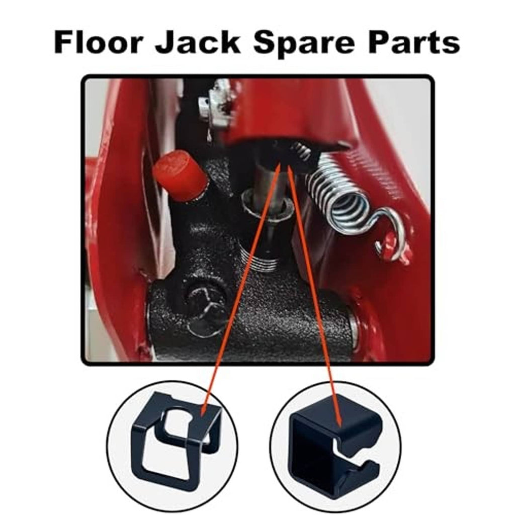 Black hoop clamp spare parts shown installed inside a red hydraulic jack