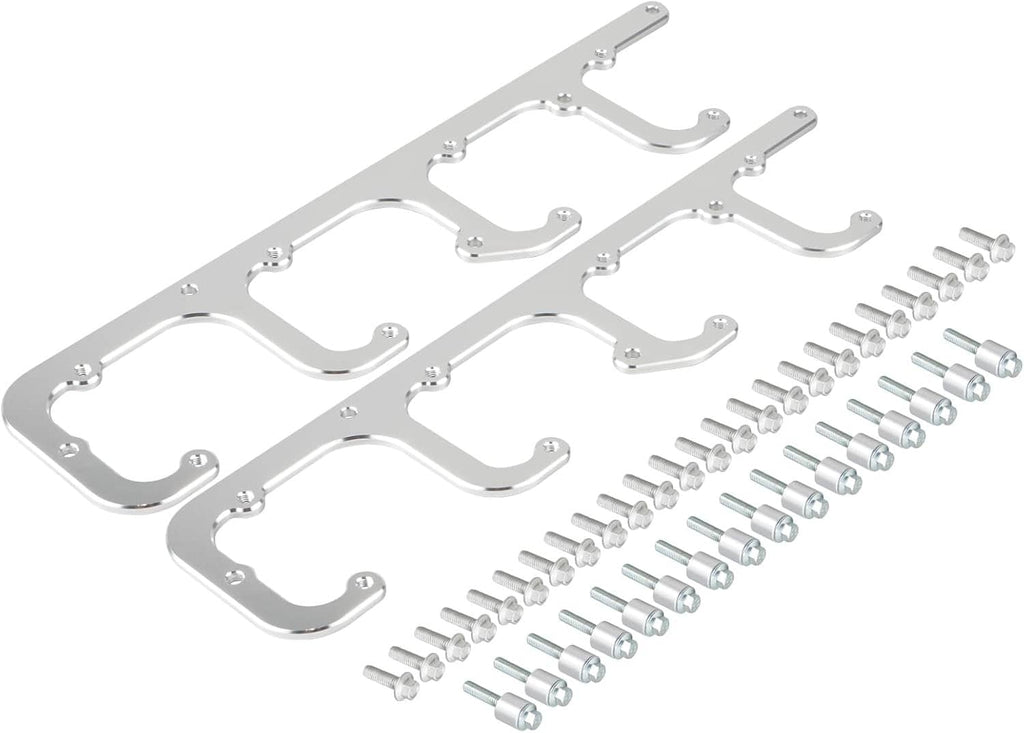 Silver square coil bracket set with multiple U-shaped mounts and bolt hardware