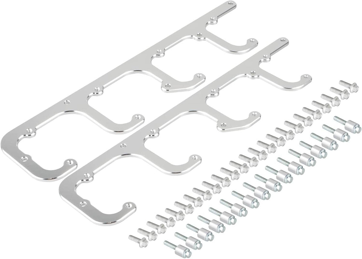 Silver square coil bracket set with multiple U-shaped mounts and bolt hardware