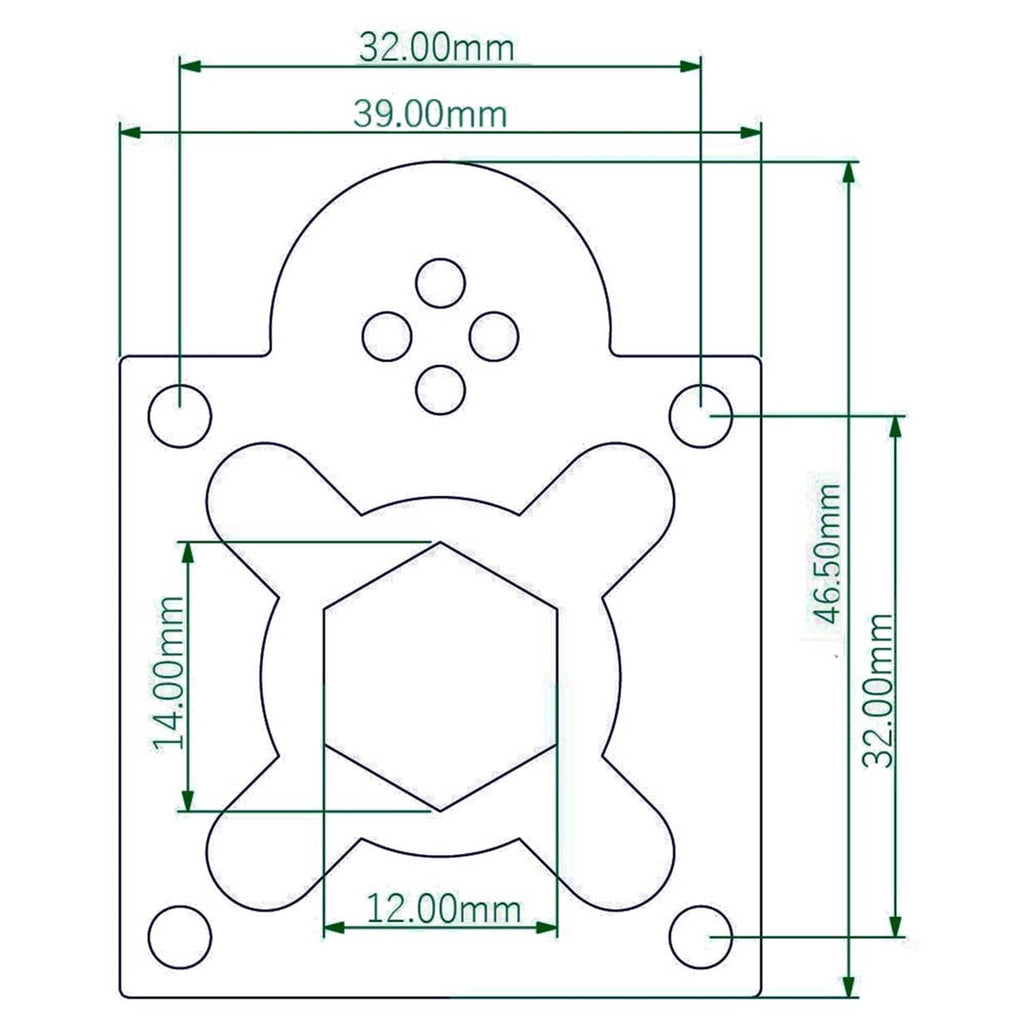Technical dimension diagram of black starter back cover with labeled 32mm and 46.5mm