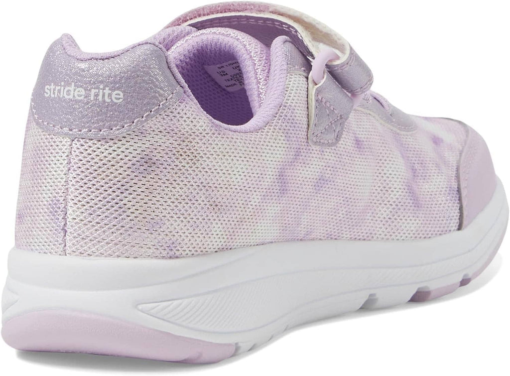 Light lavender light-up sneaker side view with padded collar and glowing lace area