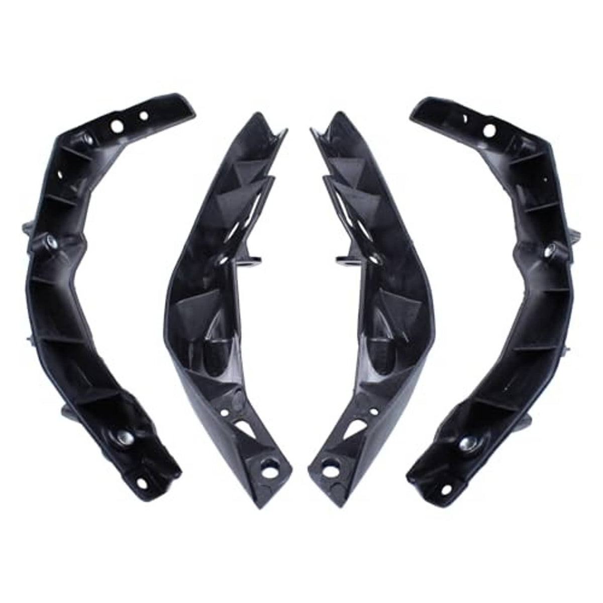 Black front bumper bracket set with curved arms, cutouts, and bolt holes