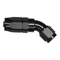 45-degree swivel AN hose end fitting, black aluminum, angled outlet for braided hose