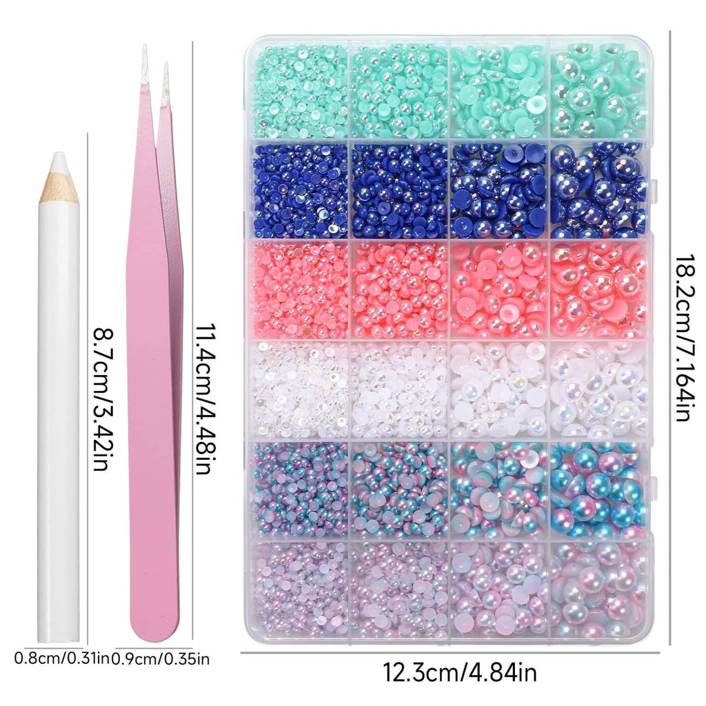 Flatback craft pearl set in organizer tray with dimensions and size compartments