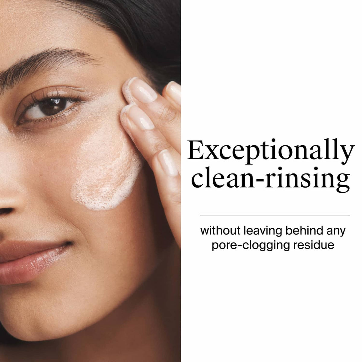 Neutrogena transparent facial cleansing bar lather on cheek, hand applying