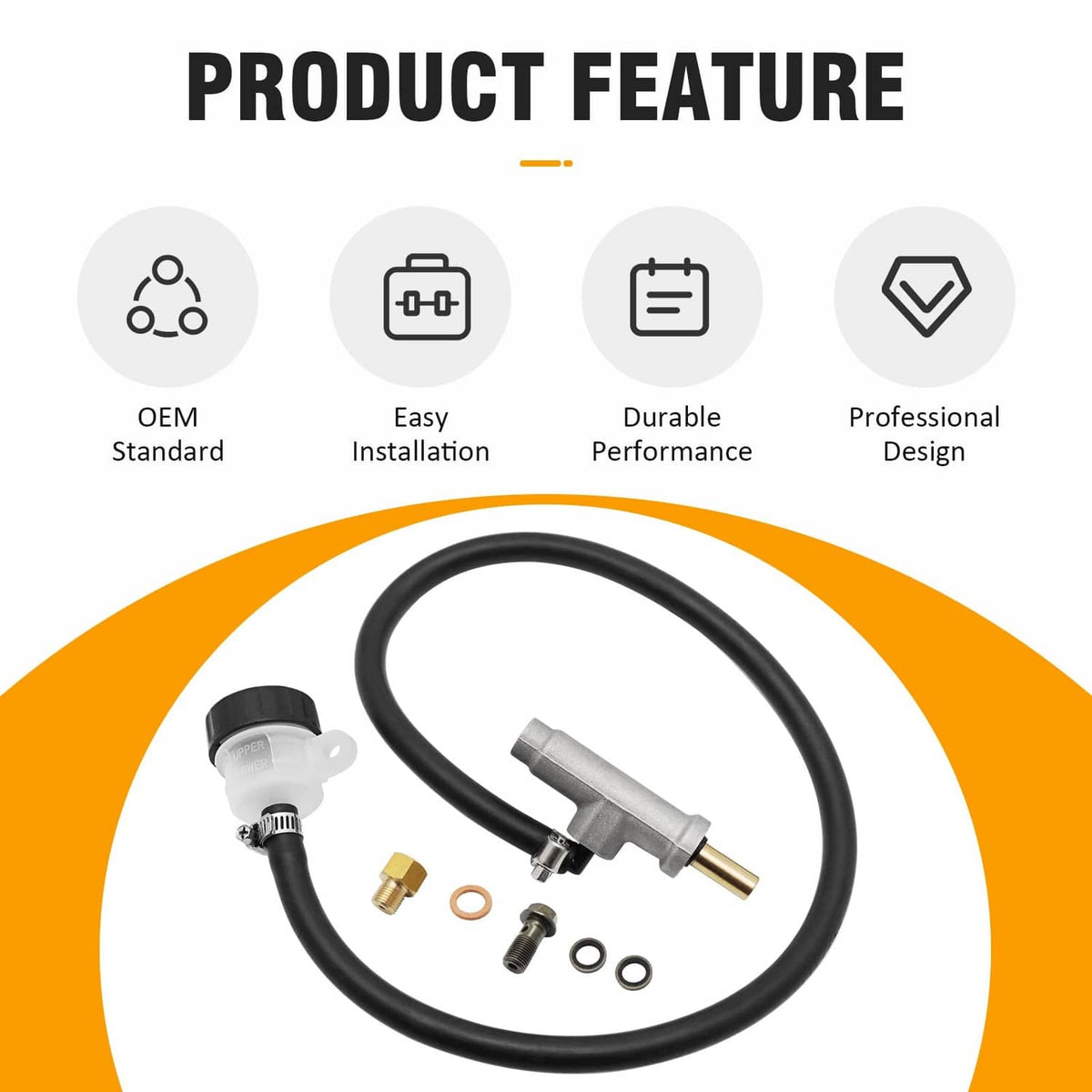 Brake master cylinder kit with hose and mounting fittings