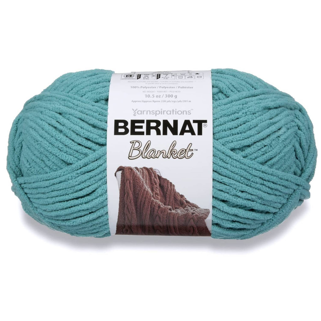 Super bulky chenille yarn ball, light teal, with wrapped label