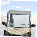UTV front windshield with clear center panel, dark side panels, vented top