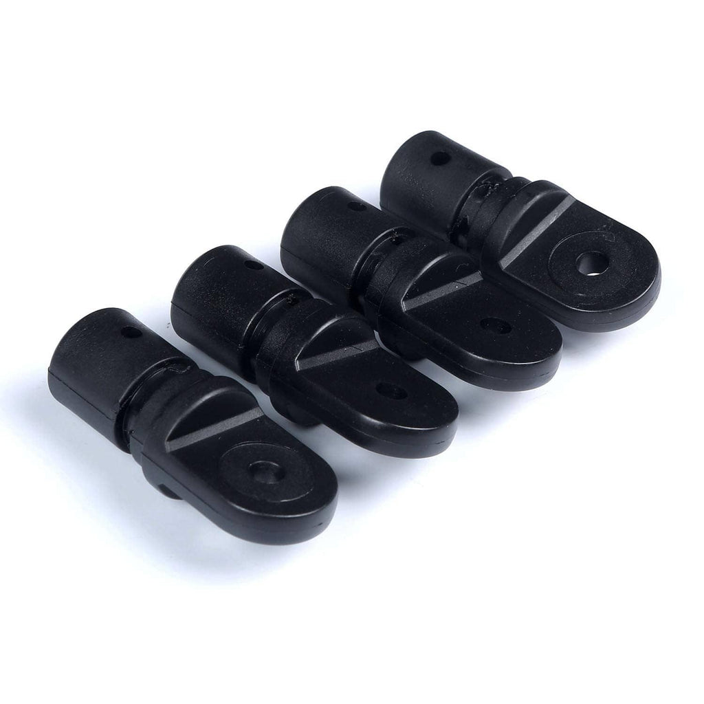 Four black bimini eye end cap fittings, hinge-style with U-shaped latch