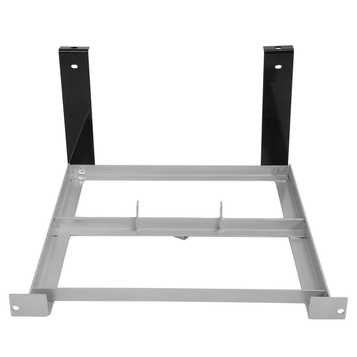 Silver battery tray frame with black end brackets and front mounting feet