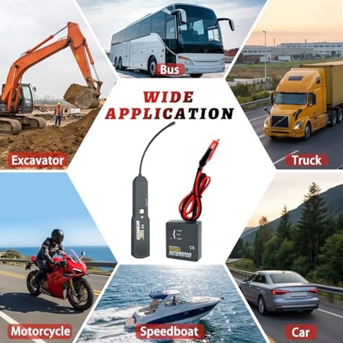 Automotive circuit tester handheld probe with red and black test lead wires