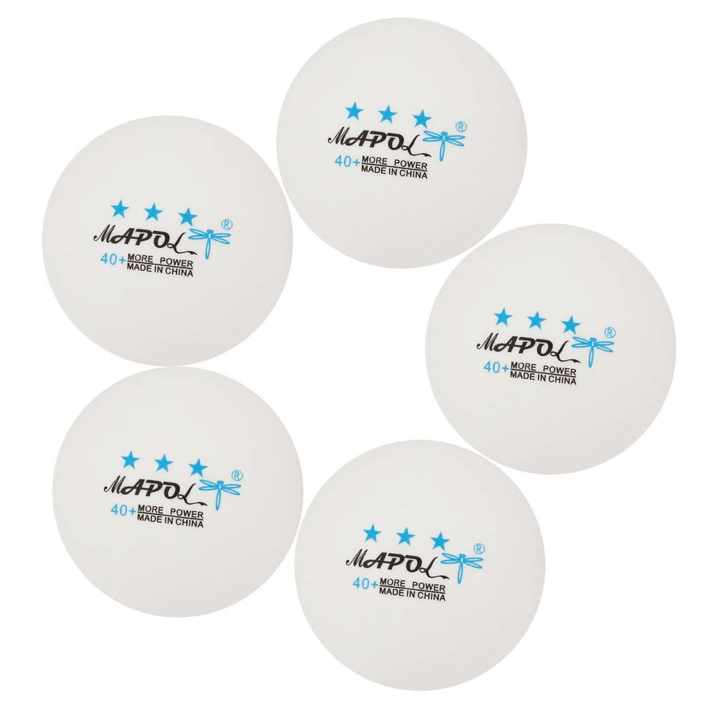 Group of white 3-star table tennis balls with blue logo print