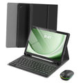 Dark black tablet case with detachable keyboard, stand, and wireless mouse