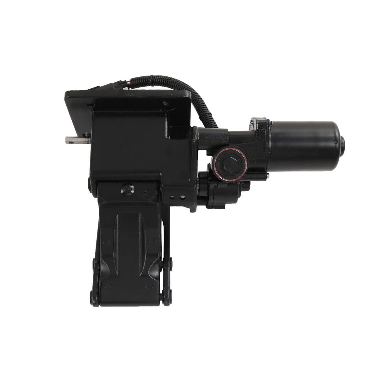 Left-side power running board motor assembly, side view with wiring harness