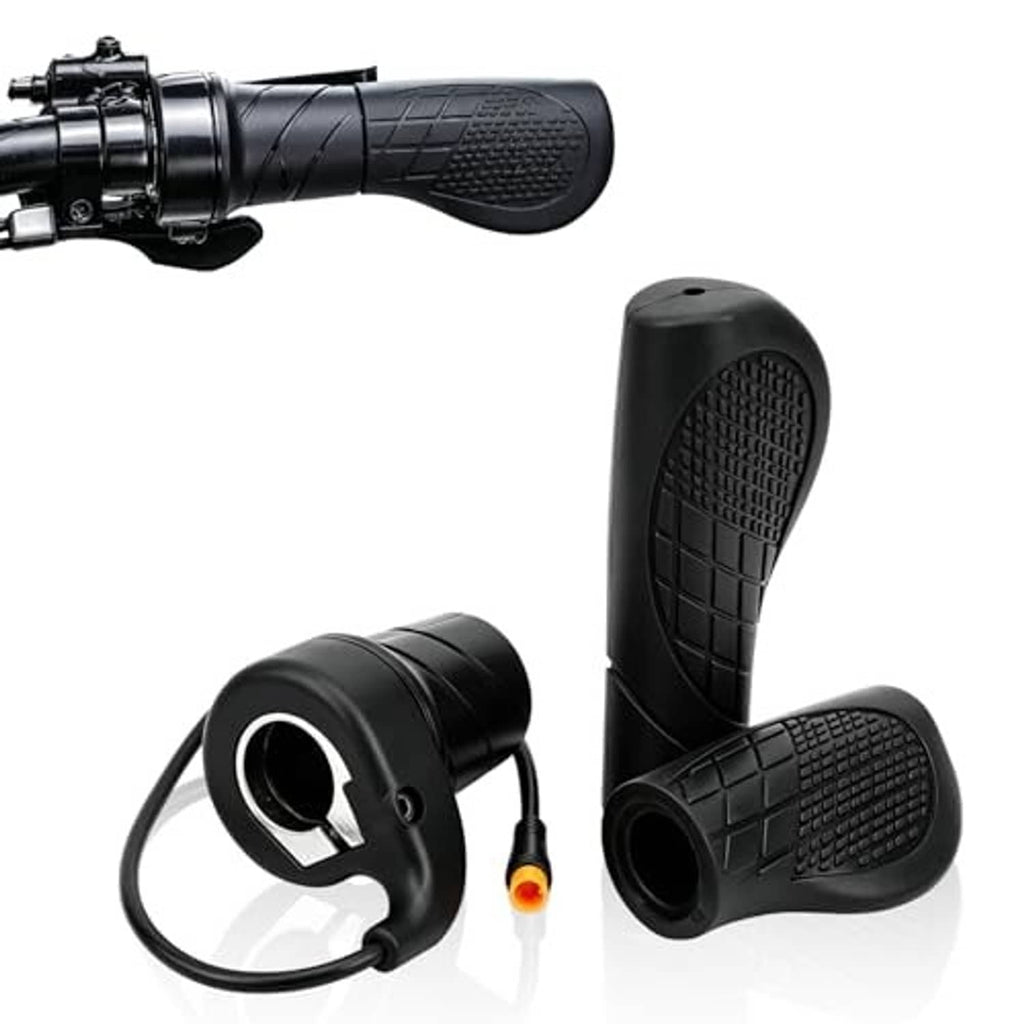 Half-twist throttle grip set with textured black rubber, controller and attached cable