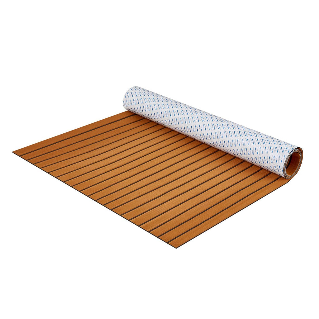 EVA foam boat deck flooring sheet, faux teak plank pattern flat with rolled edge
