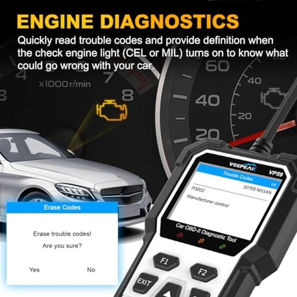 Car OBD2 diagnostic tool with screen and button keypad, angled view