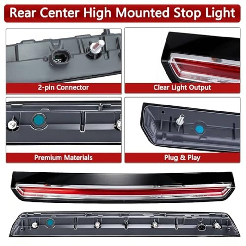 Rear center high-mounted LED stop light with black housing and wiring connector