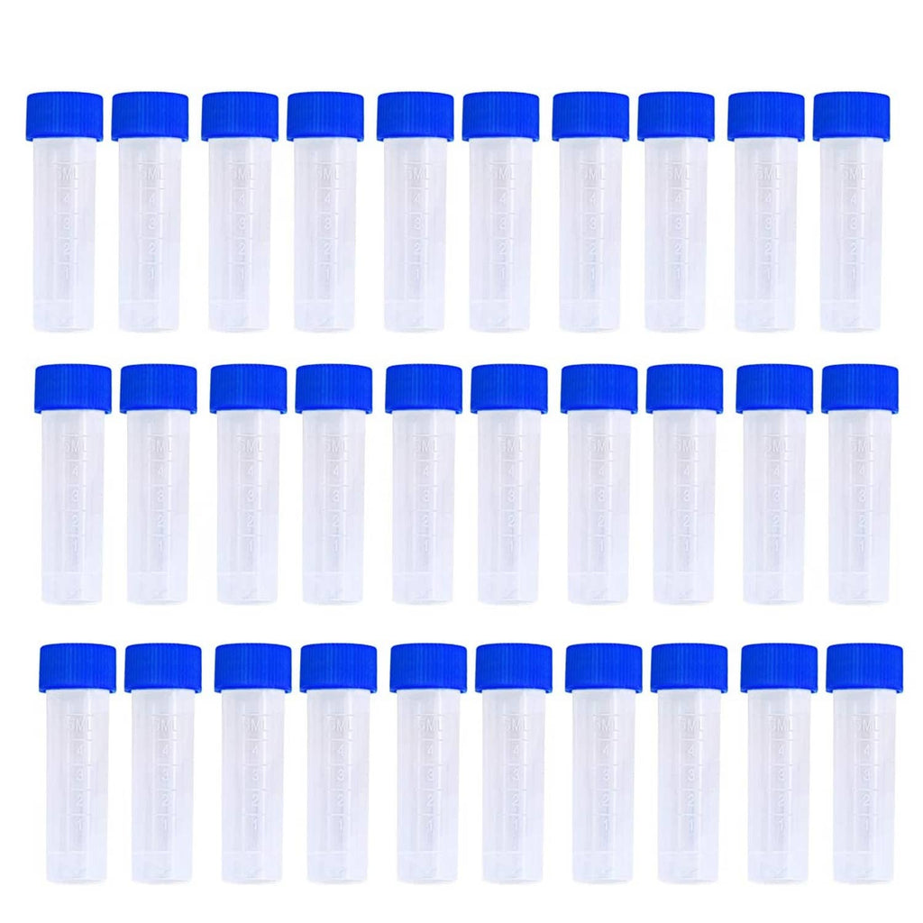 5 ml plastic graduated vials with blue screw caps, set of 50 tubes