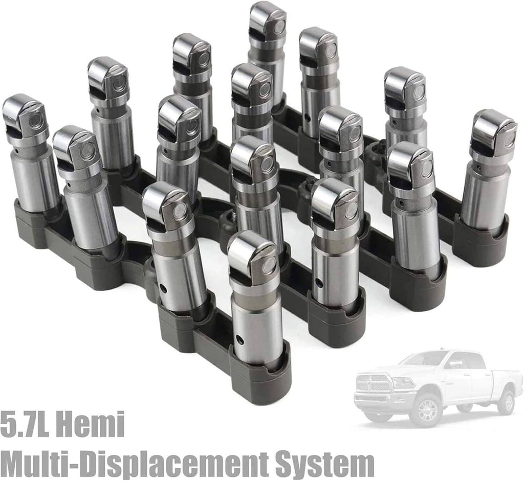 Hydraulic lifter set with chrome cylinders and black tray, angled view
