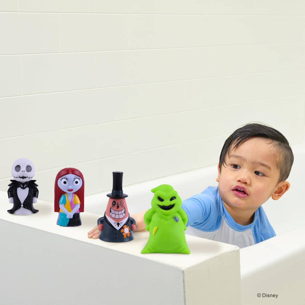 5-piece jumbo bath squirter figures displayed on bathtub ledge