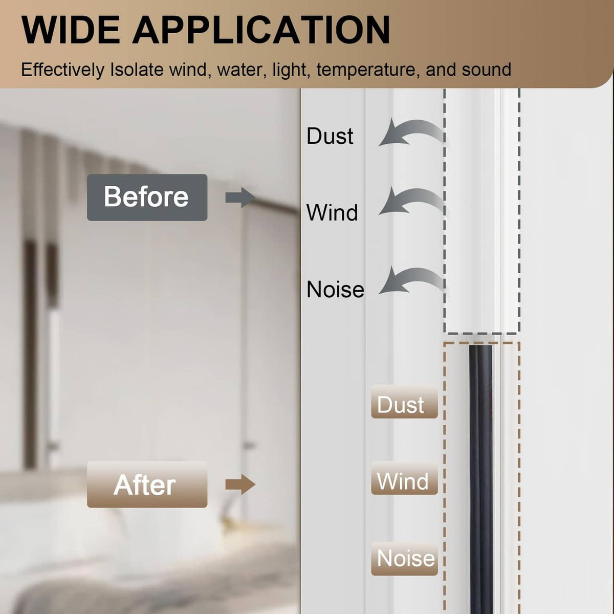 Black door gap weather stripping seal strip helping block wind, dust, and noise