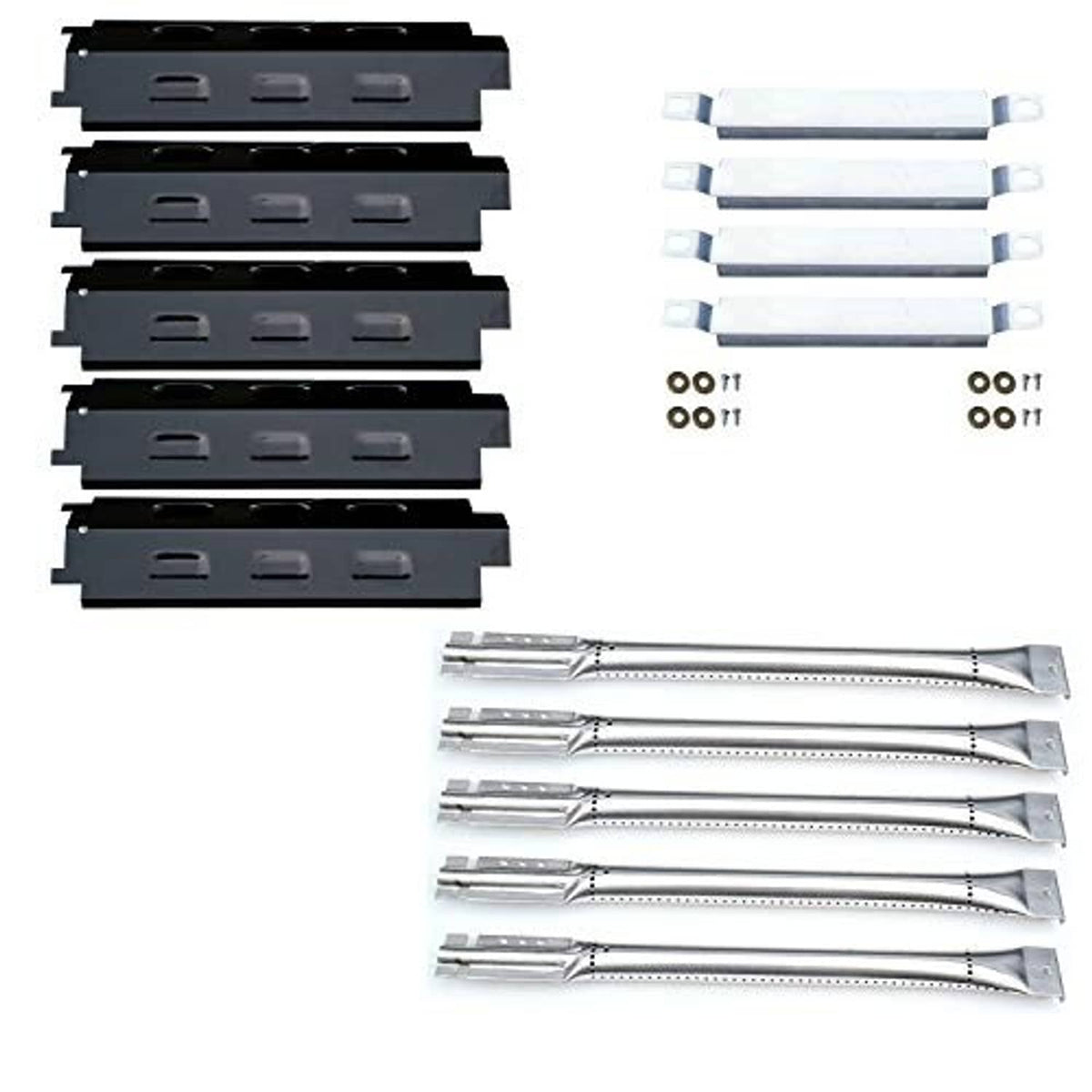 Grill heat plates and crossover tubes, replacement parts set laid out