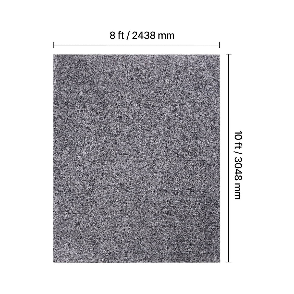Gray plush area rug, 8 ft x 10 ft rectangle, textured top surface