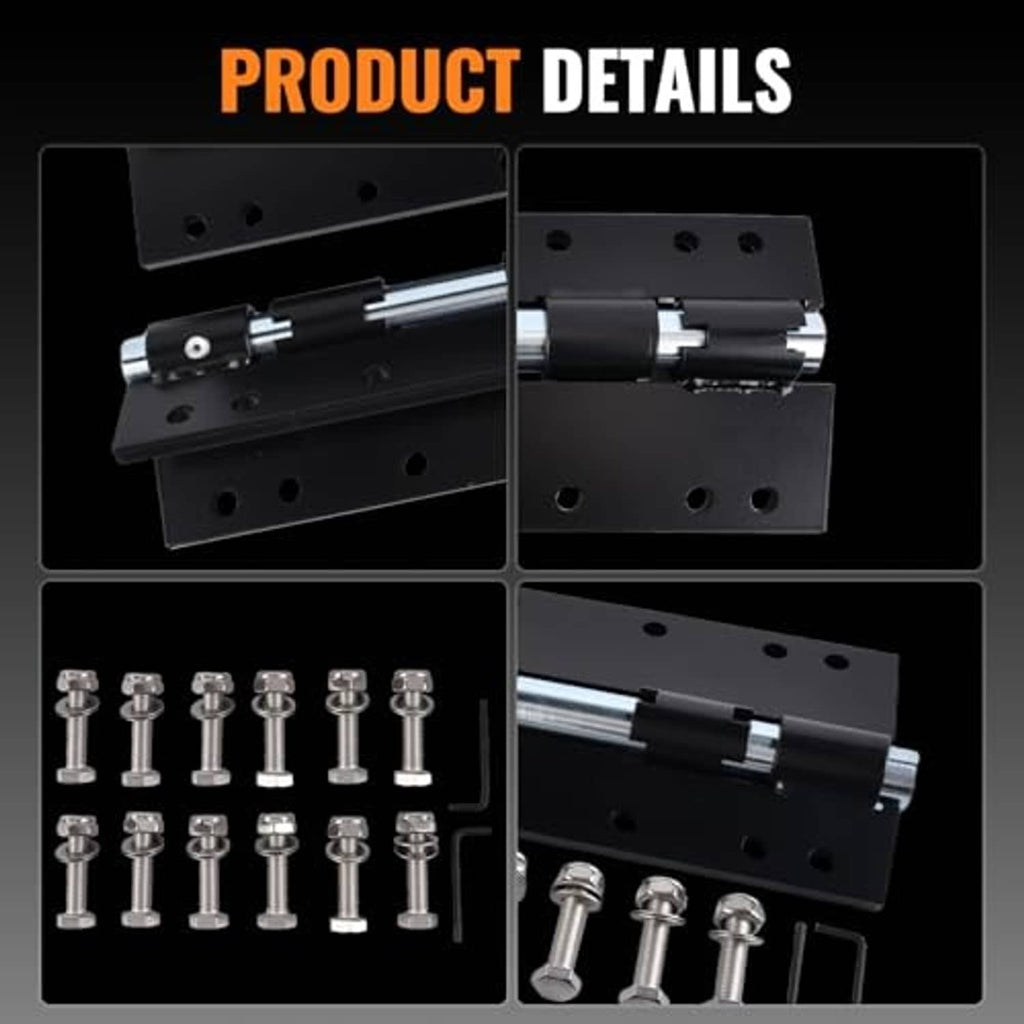 Bracket details: black plates with pivot arms, mounting bolts, and hex key