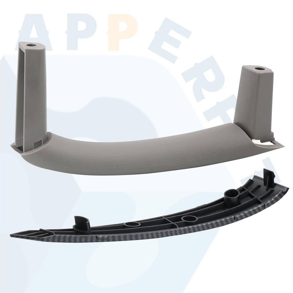 Gray door pull handle with carbon fiber accent; shows inner black mounting parts