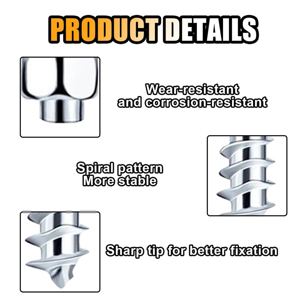 Silver anti-slip tire stud screws with spiral shank and sharp tip