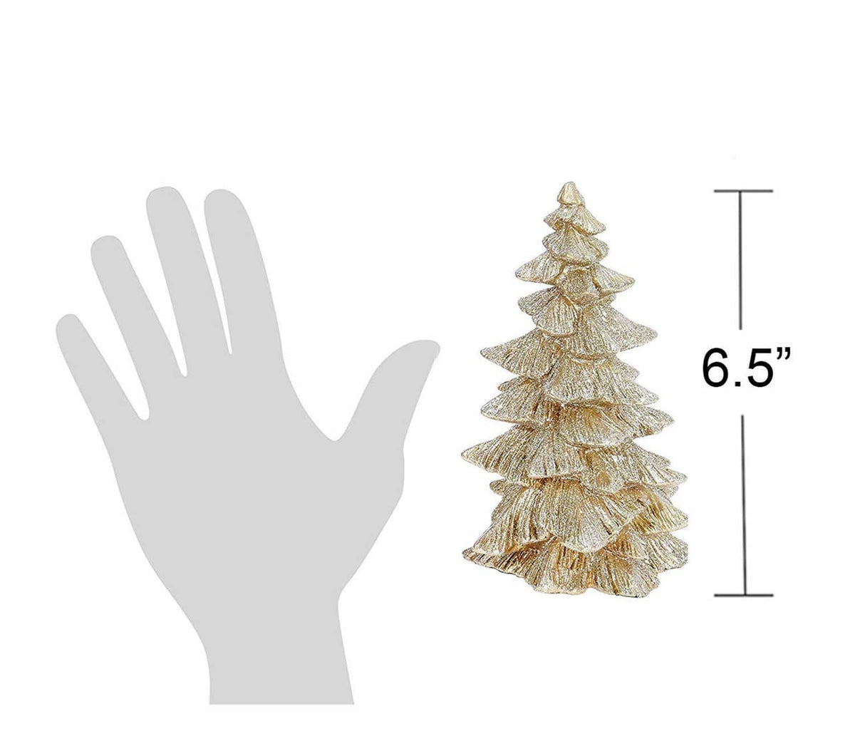 Set of 3 glittered tabletop Christmas trees, champagne gold, 6.5 in