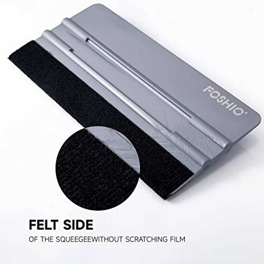 Gray felt squeegee with black felt side for smoothing without scratching