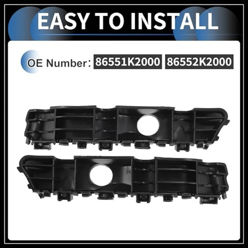 Bumper retainer bracket pair with round holes, black plastic, install-ready