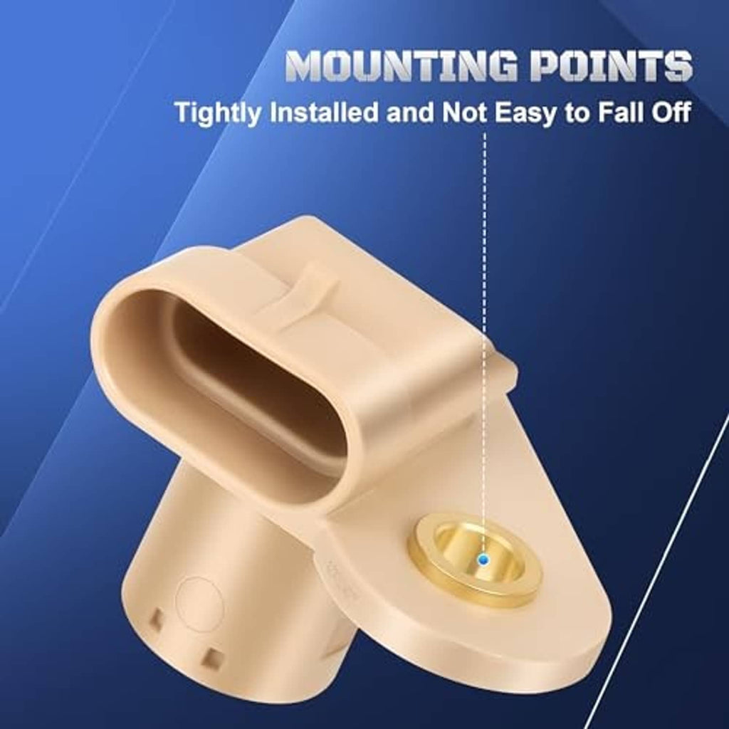 Beige camshaft position sensor viewed from angled side, showing mounting base