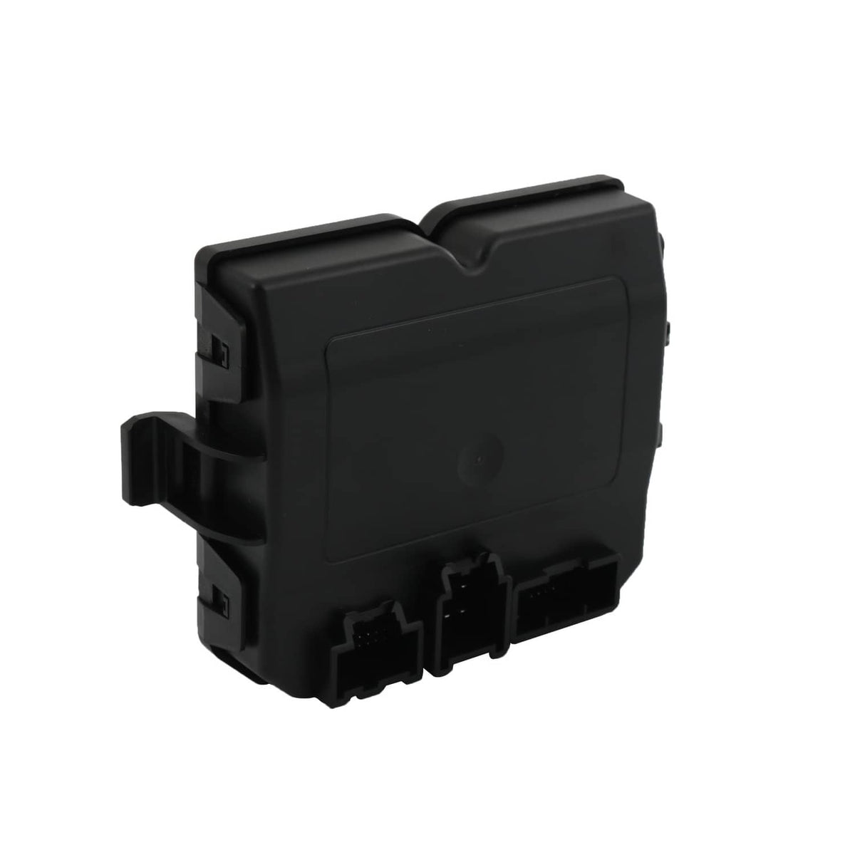Rear liftgate control module, black plastic module with rear connector openings