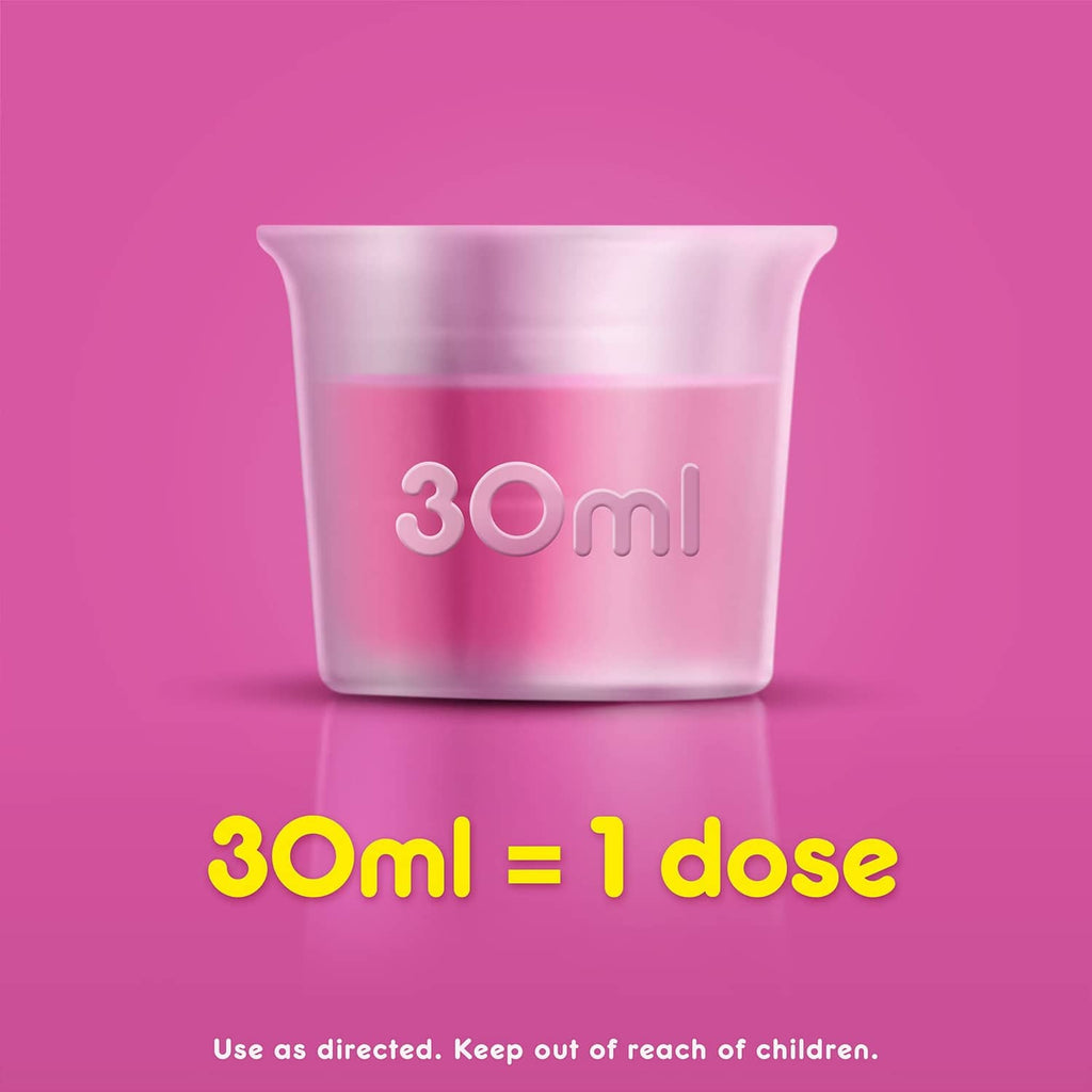 Pepto Bismol liquid measuring cup graphic: 30mL = 1 dose