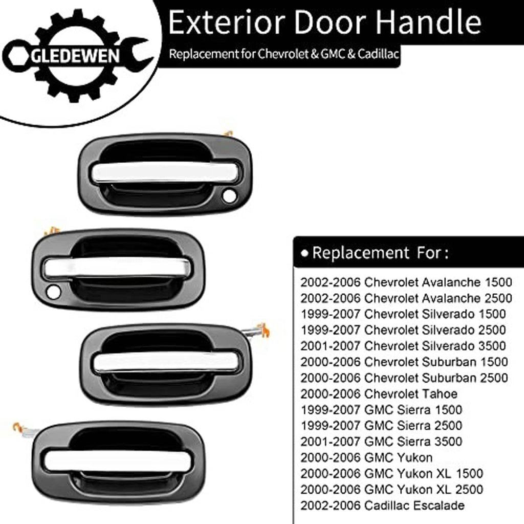 Exterior door handle with chrome oval insert and dark housing, replacement-style set shown