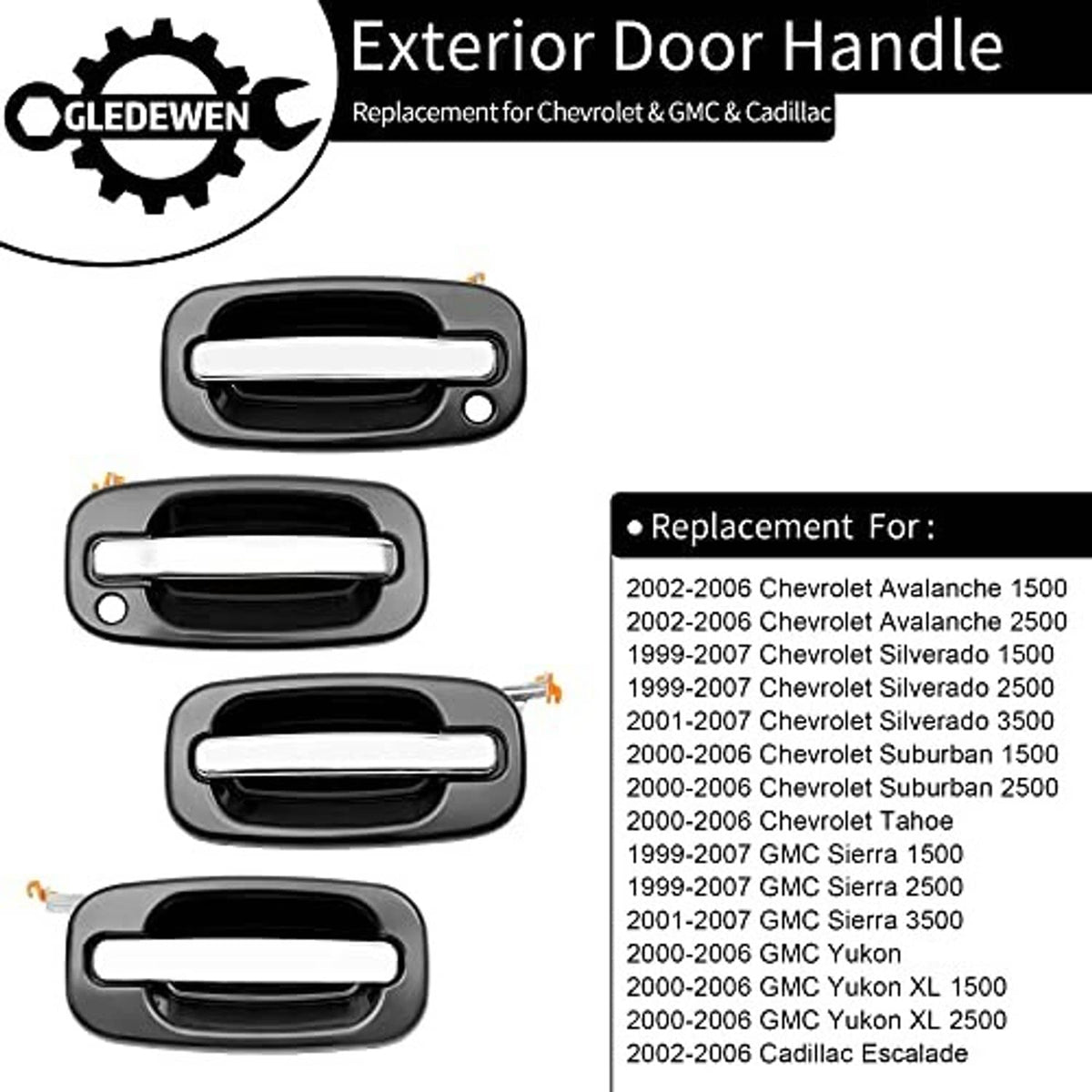 Exterior door handle with chrome oval insert and dark housing, replacement-style set shown