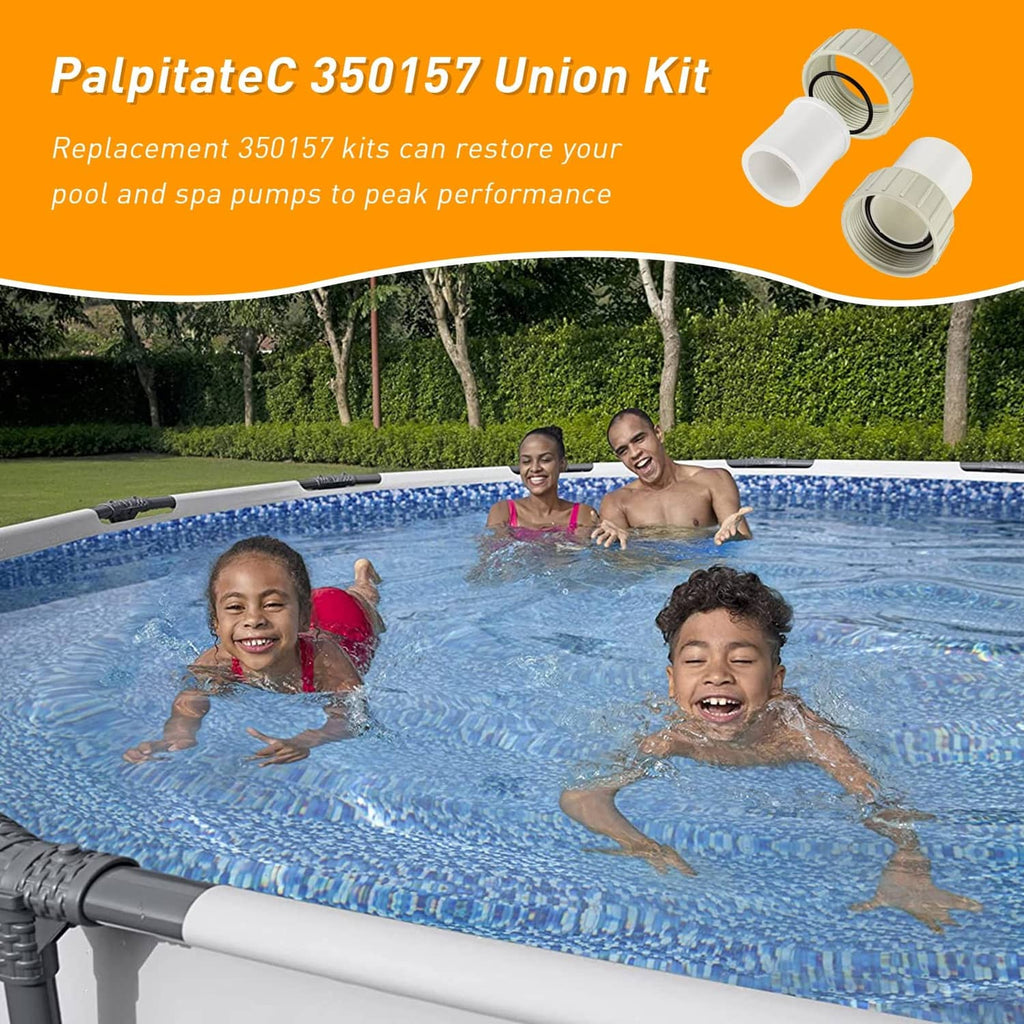 White PVC union kit with two coupling pieces for pool pump plumbing connection