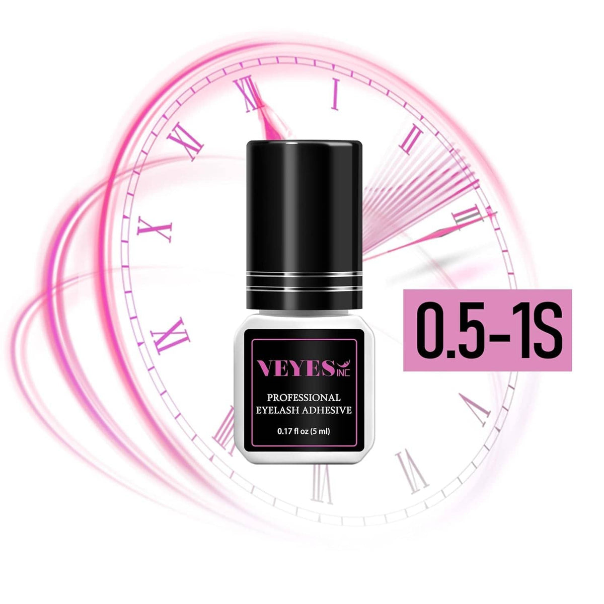VEYES inc eyelash adhesive bottle with black cap, 0.5–1s drying time, 5 ml