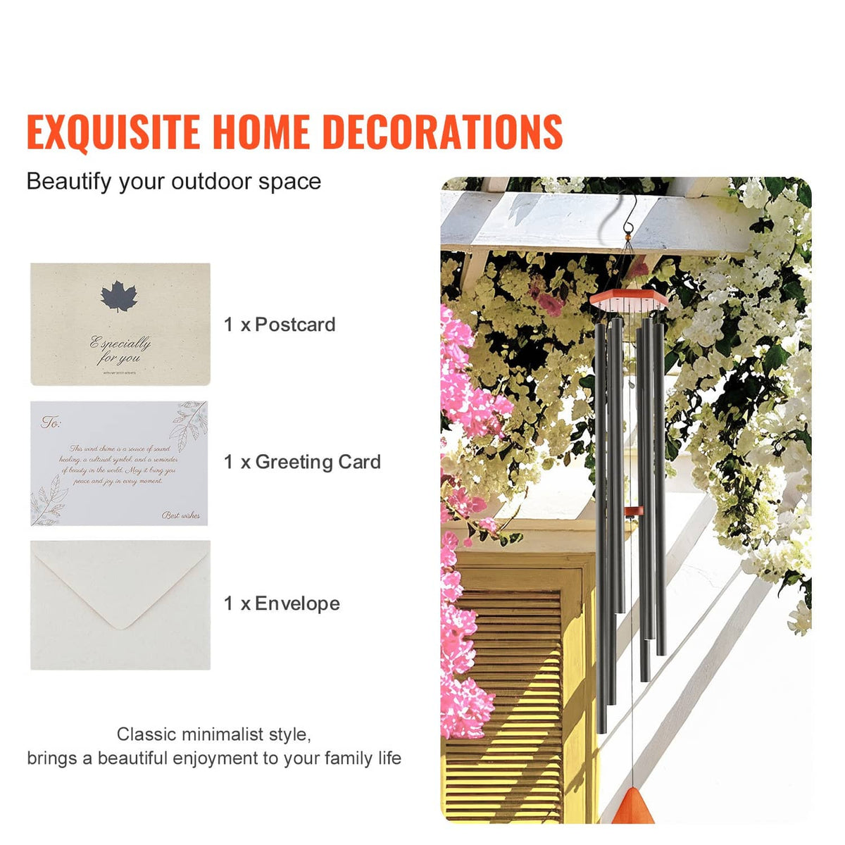 Wind chime for outdoor decor with aluminum tubes and diamond hanging ornament