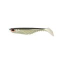 3.5 in soft plastic shad lure, white with gold body and red gill/eye