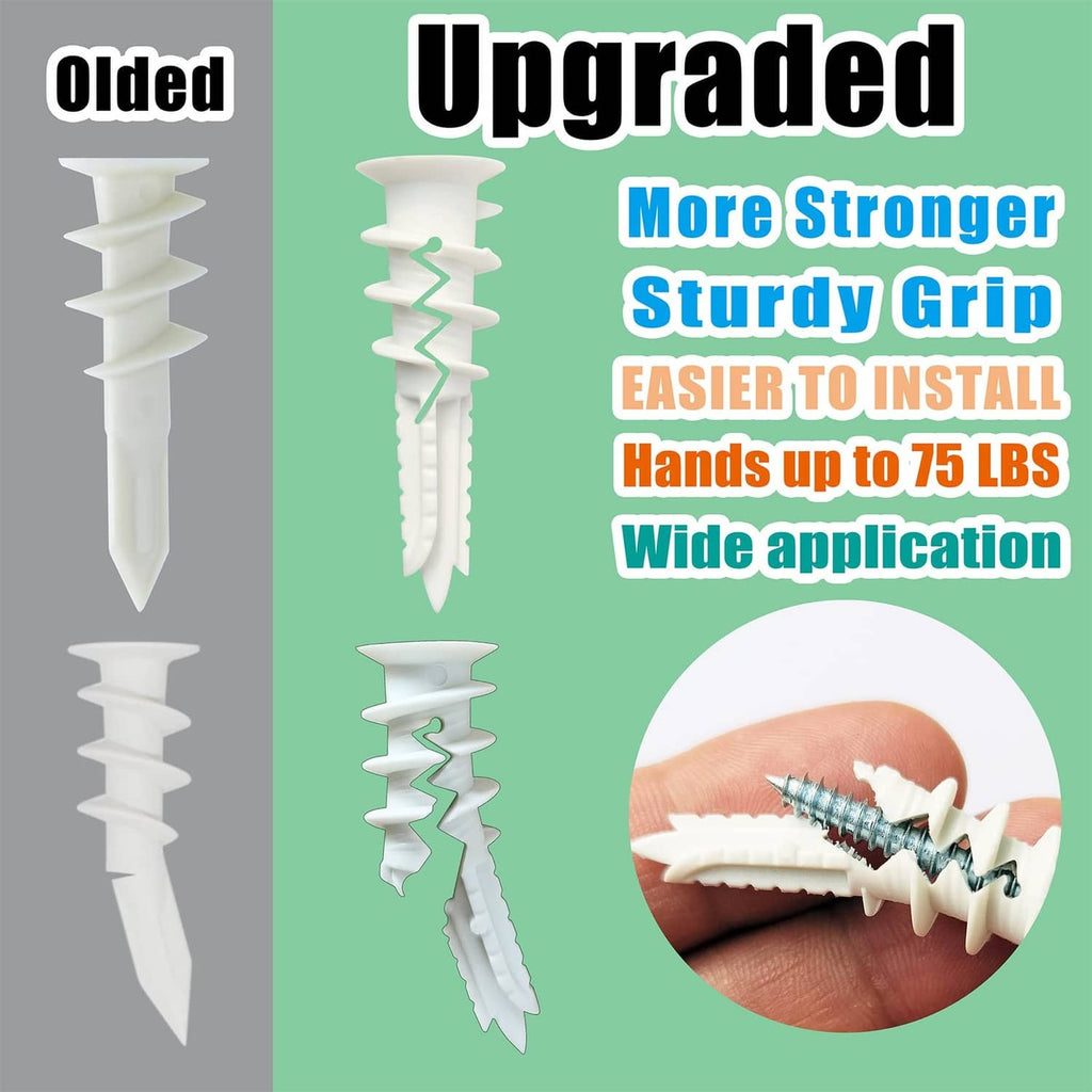 White self-drilling drywall anchors with expanding screw wings for installation