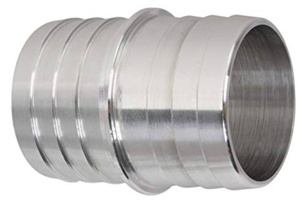 Metal hose barb splice coupler with wide collar, silver 1-1/2 in