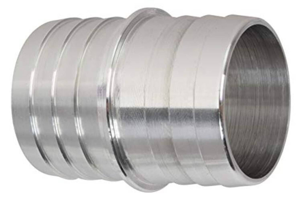 Metal hose barb splice coupler with wide collar, silver 1-1/2 in