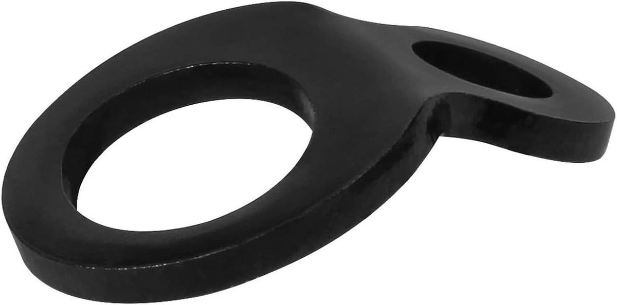Black tie-down strap ring anchor with oval loop and rounded grip