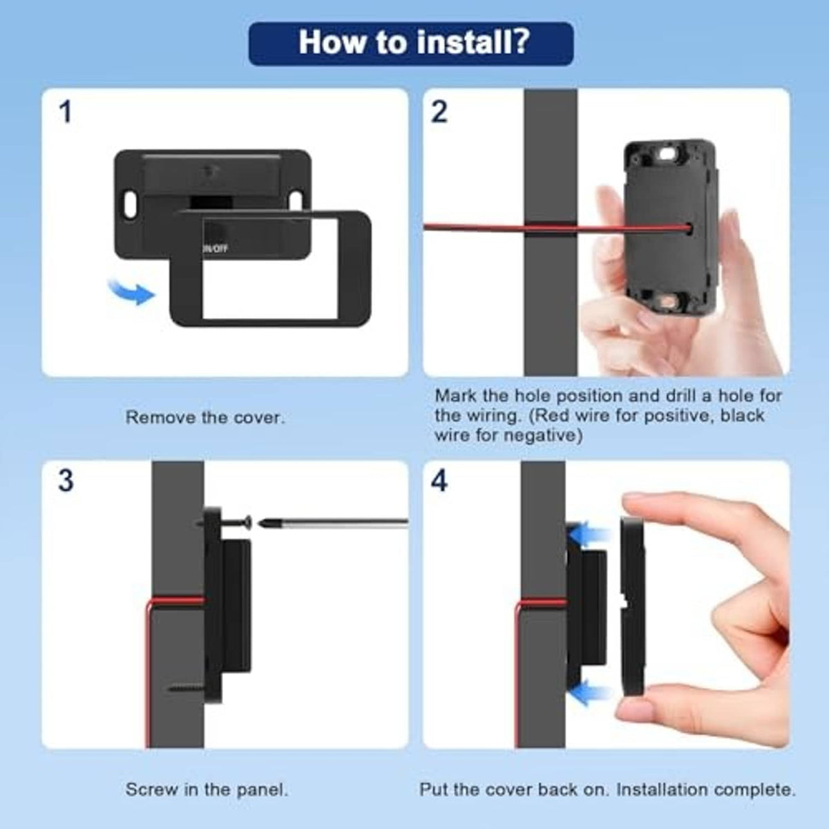 3-port 12V USB outlet panel installation showing open cover and wiring leads