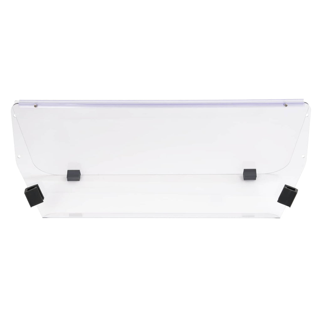 Clear vented golf cart windscreen windshield with black corner mounts, side view