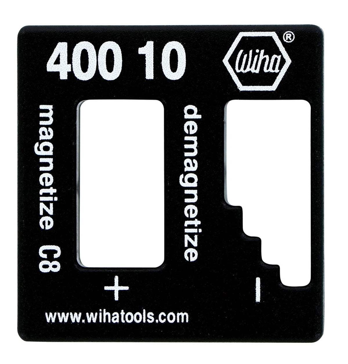 Wiha magnetizer/demagnetizer block, black with magnetize plus and demagnetize minus